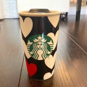 Starbucks 12oz Heart Ceramic Mug/Cup with lid. *EUC